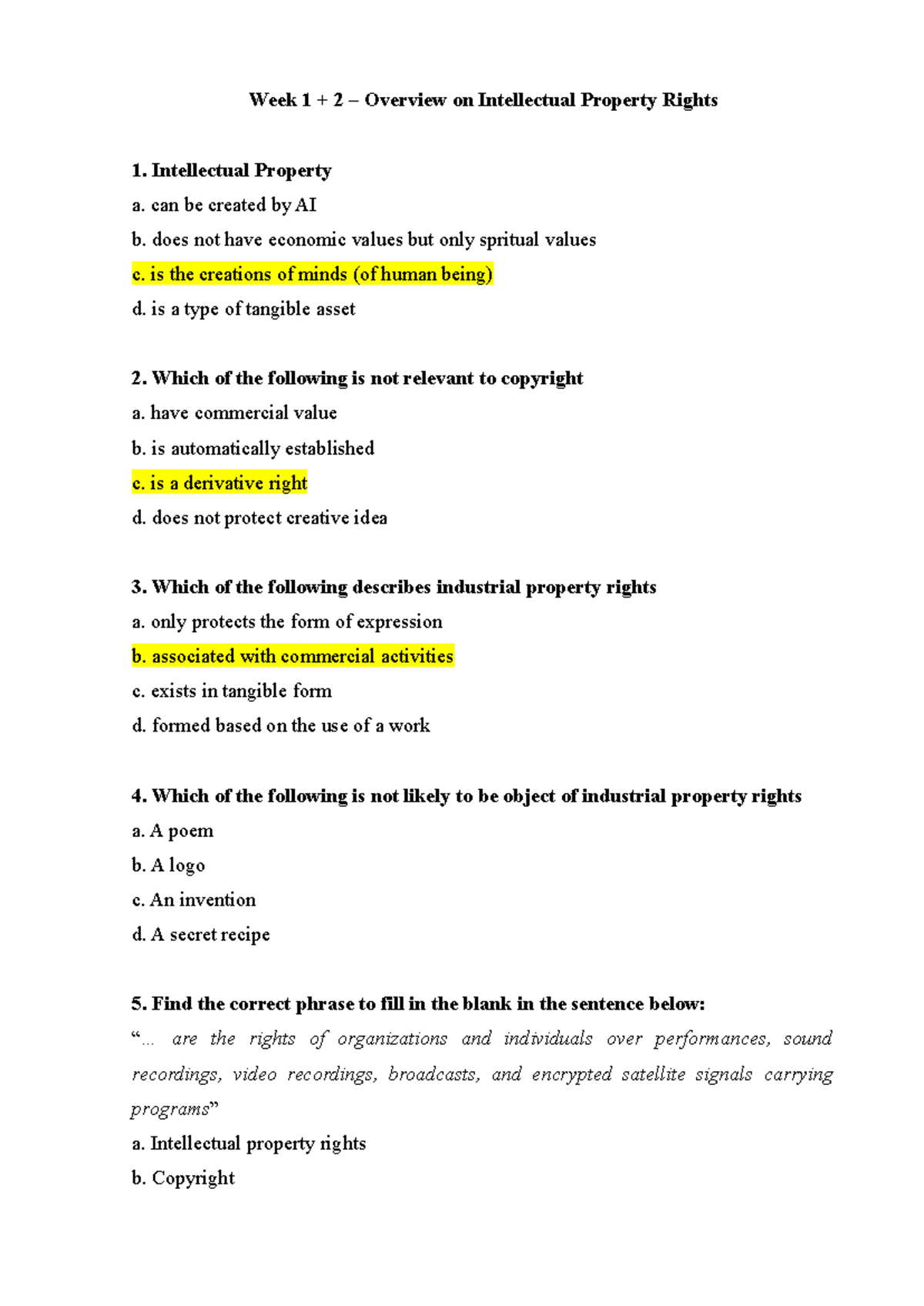 W1+2 - Overview of Intellectual Property Rights - IP Law Notes - Studocu