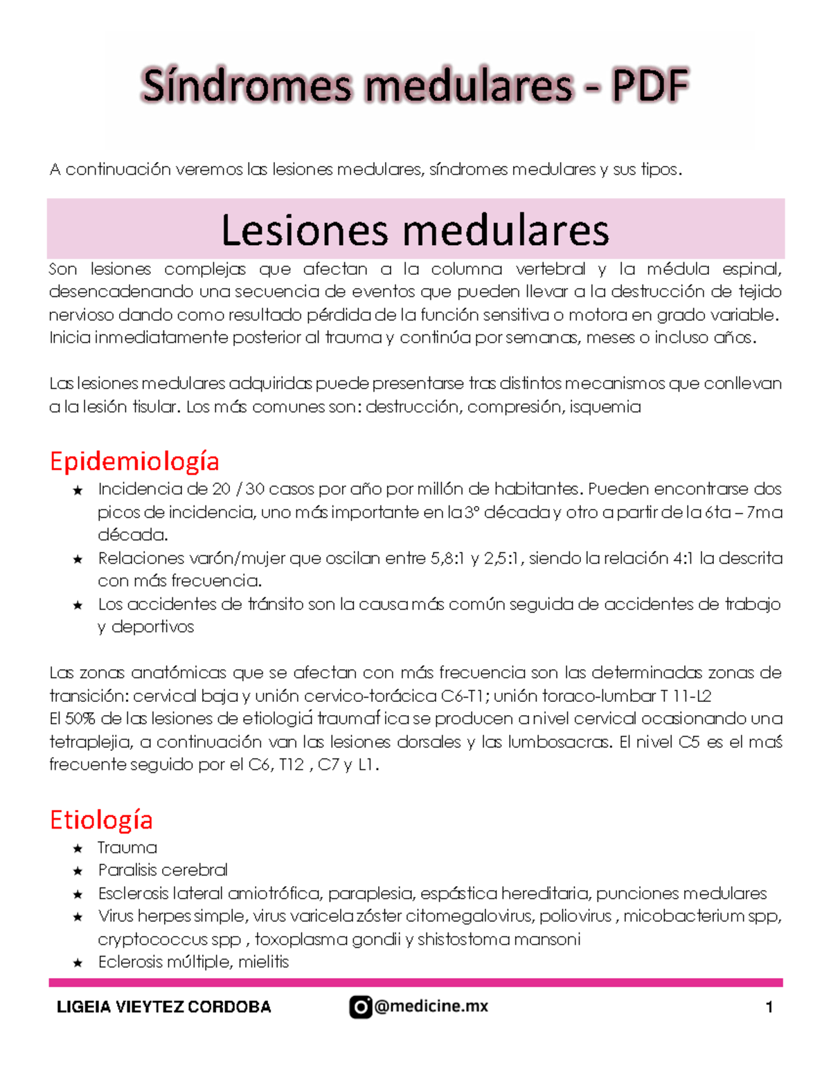 Síndromes Medulares: Lesiones y Clasificación - PDF AAAAA - Studocu