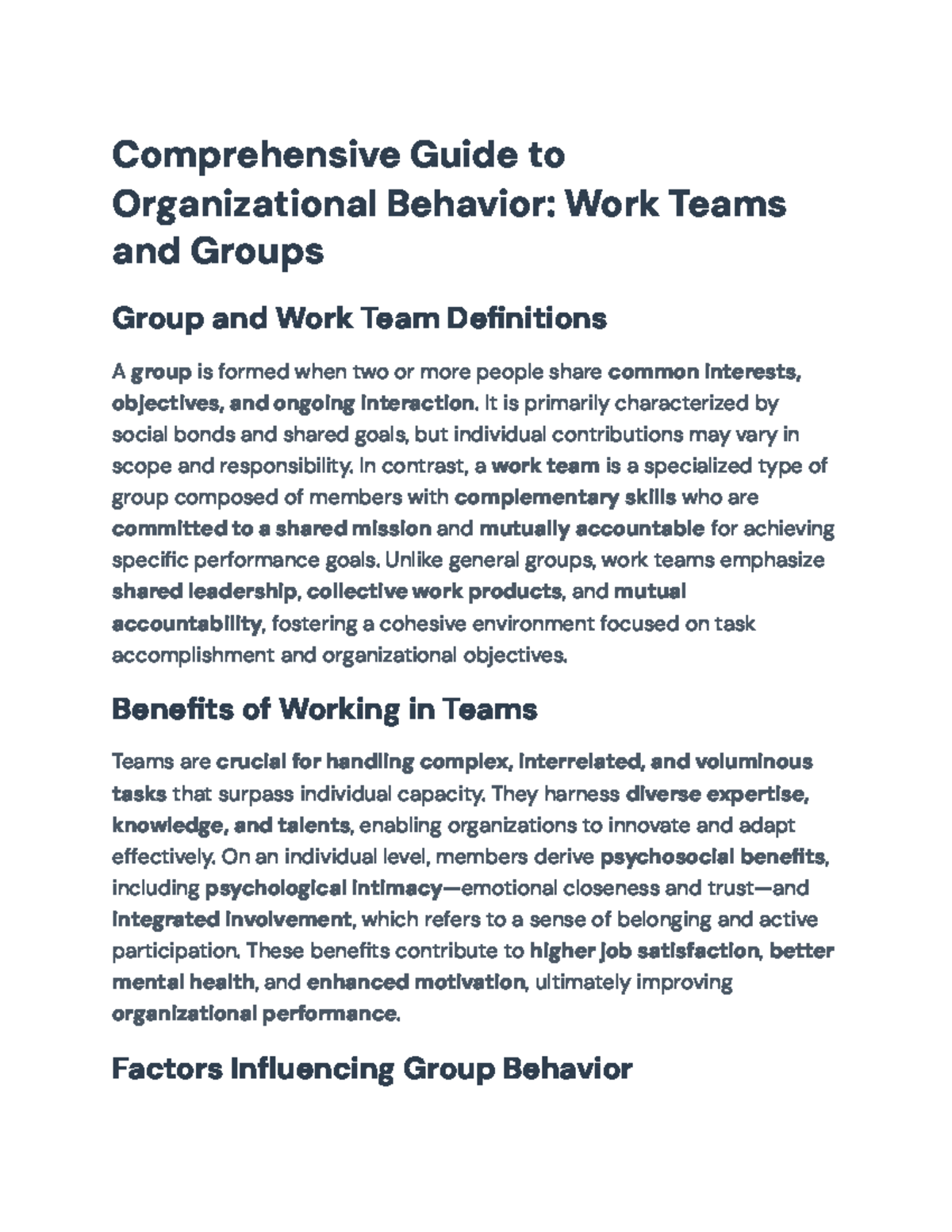 Comprehensive Guide to Org Behavior: Teams, Groups & Empowerment - Studocu