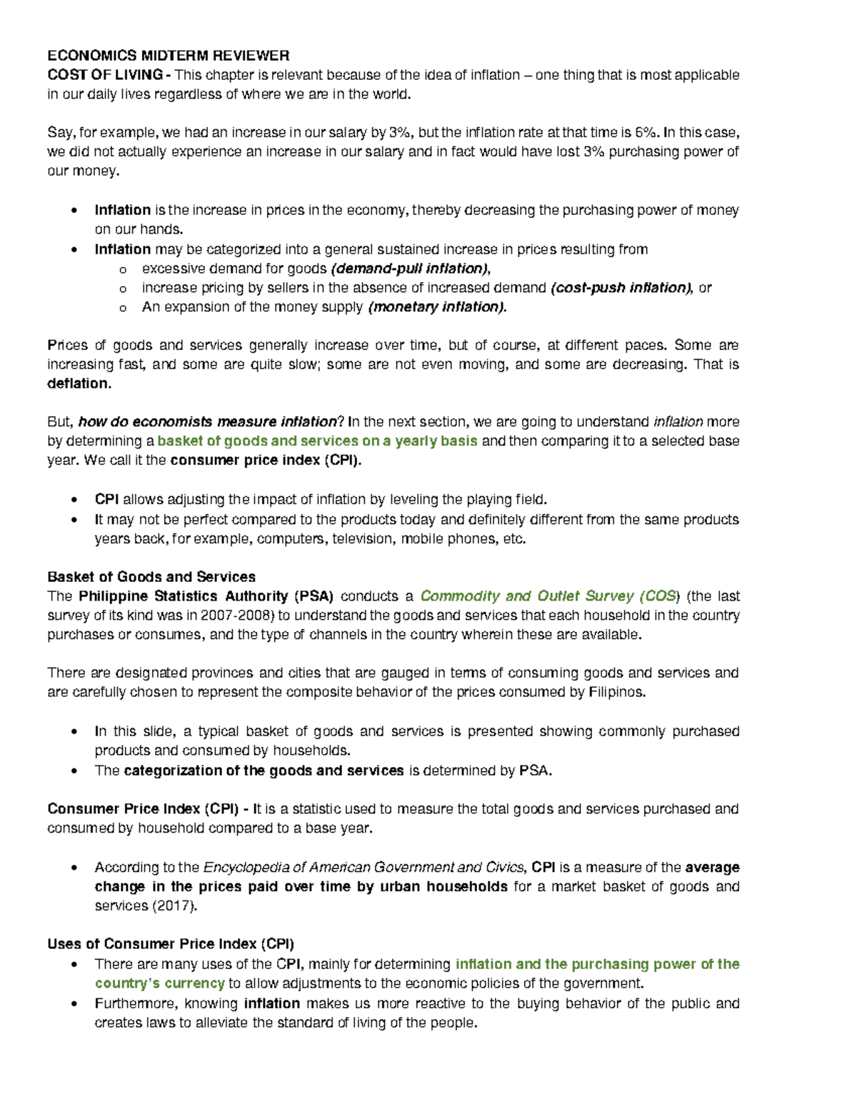 ECON 101 MIDTERM REVIEW: INFLATION, CPI, AND ECONOMIC CRASHES - Studocu