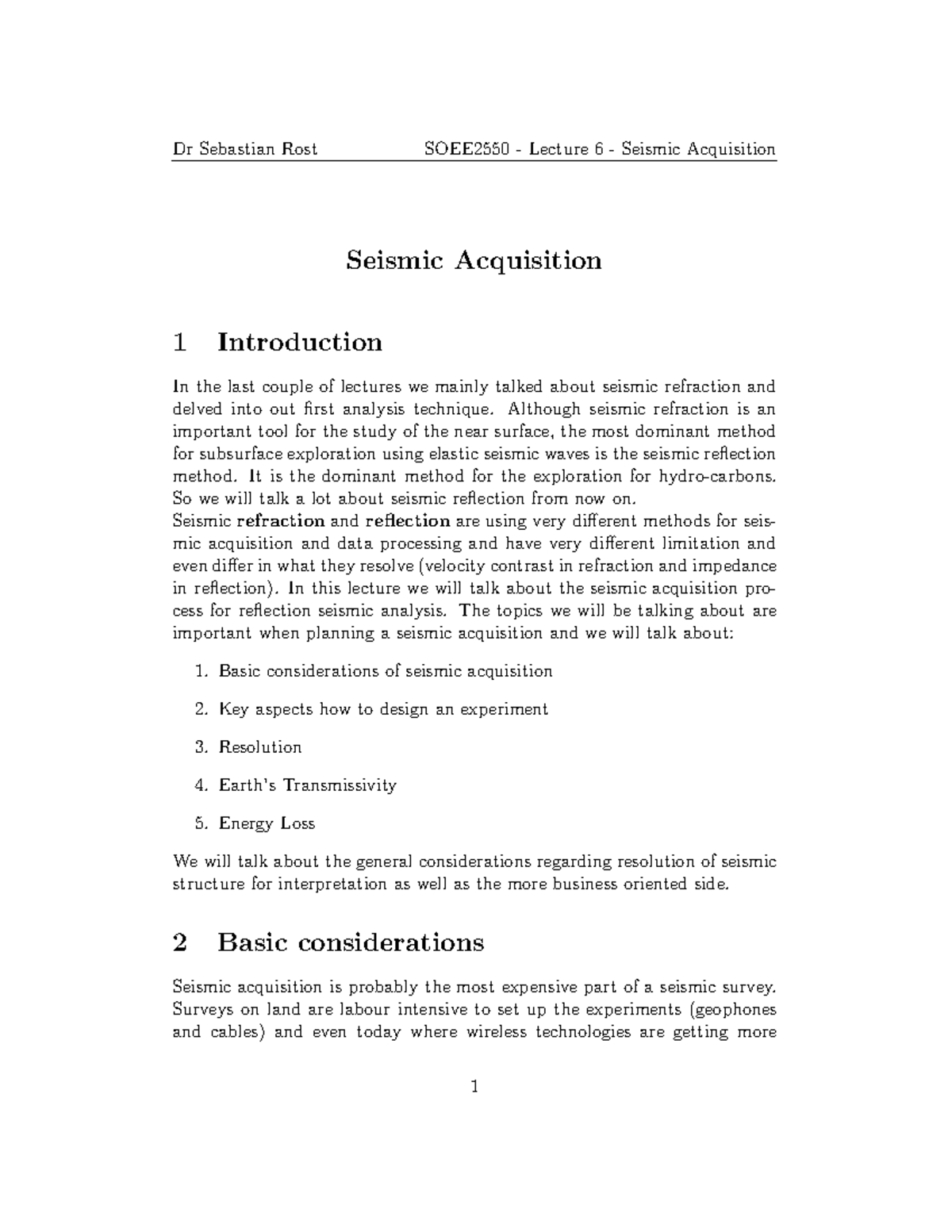 4-Seismic Acquisition - Lecture Notes on Reflection Methods - Studocu