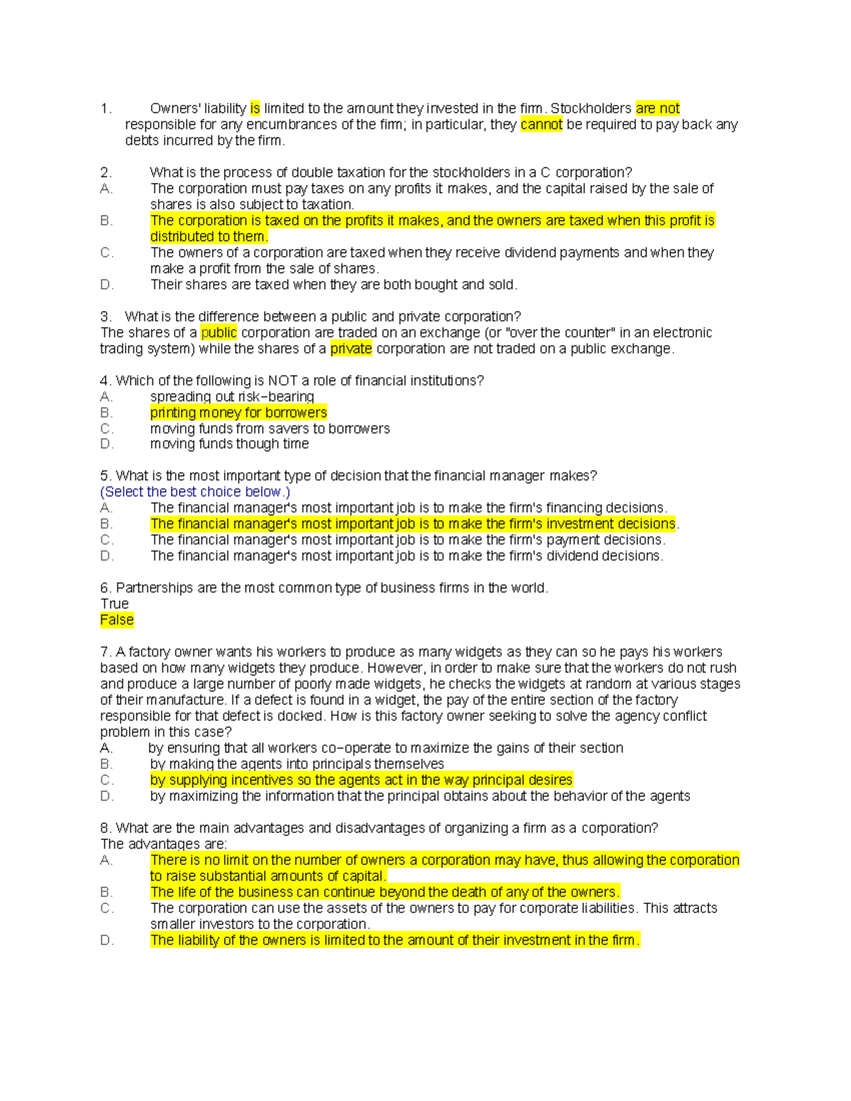 Chapter 1 Quiz: Key Concepts in Corporate Finance - Studocu