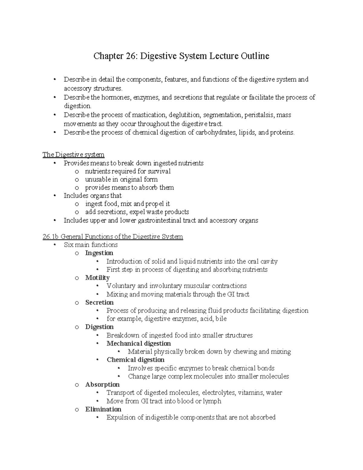 Chapter 26: Digestive System Lecture Notes (BIO101) - Chapter 26 ...