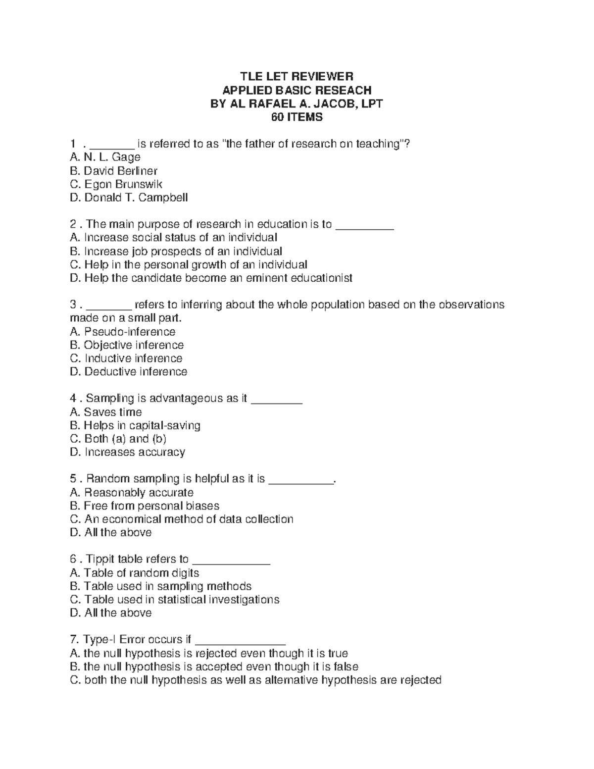 TLE Applied Basic Research - TLE LET REVIEWER APPLIED BASIC RESEACH BY ...