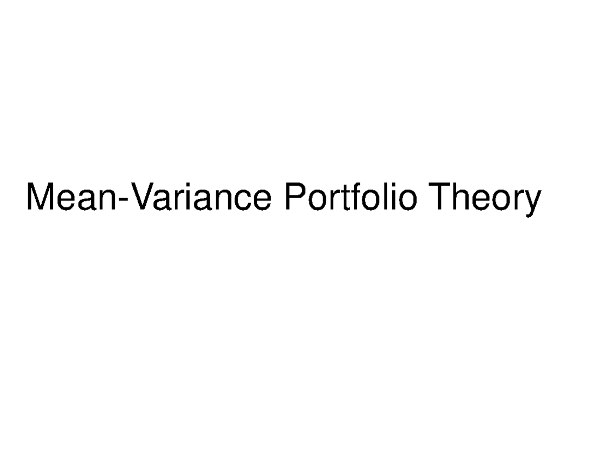 Mean-Variance Portfolio Theory - Key Concepts & Formulas - Studocu