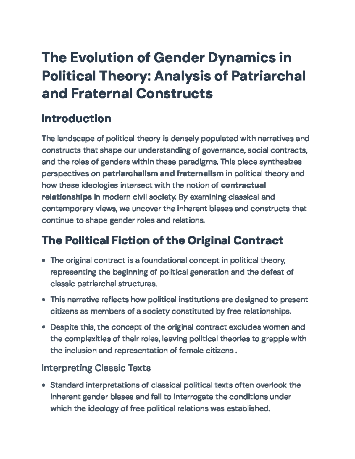 The Evolution of Gender Dynamics in Political Theory: A Feminist ...