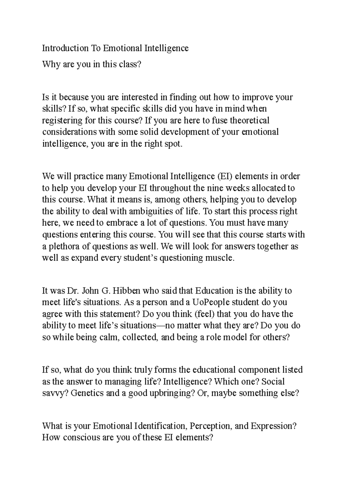 Introduction To Emotional Intelligence - We will practice many ...