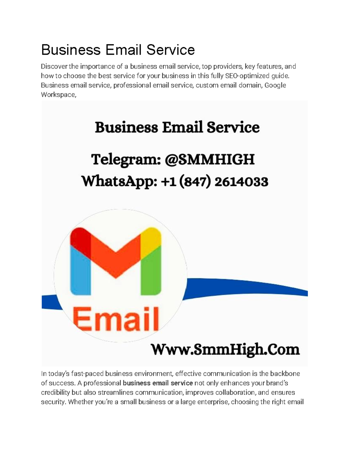 Business Email Service - Business Email Service Discover the importance ...