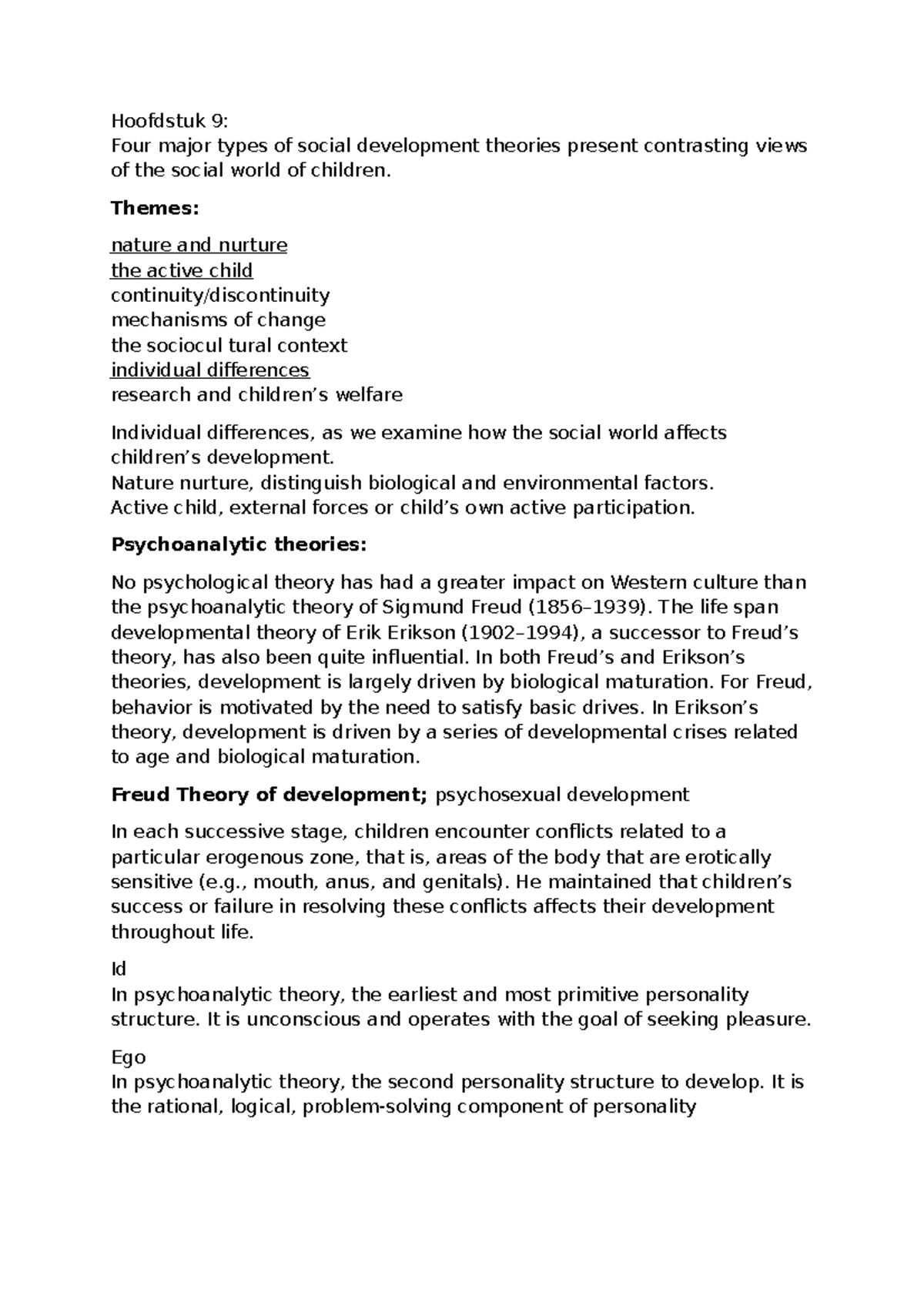 Hoofdstuk 9: Theories of Social Development in Children - Engels H9 ...