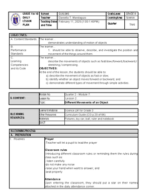 Lesson Plan in - Daily Lesson Log School DORSU- SIC Grade Level ...