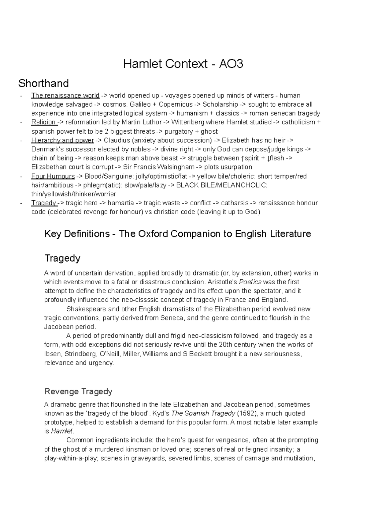 Hamlet Context AO3: Renaissance Influences and Tragic Elements - Studocu