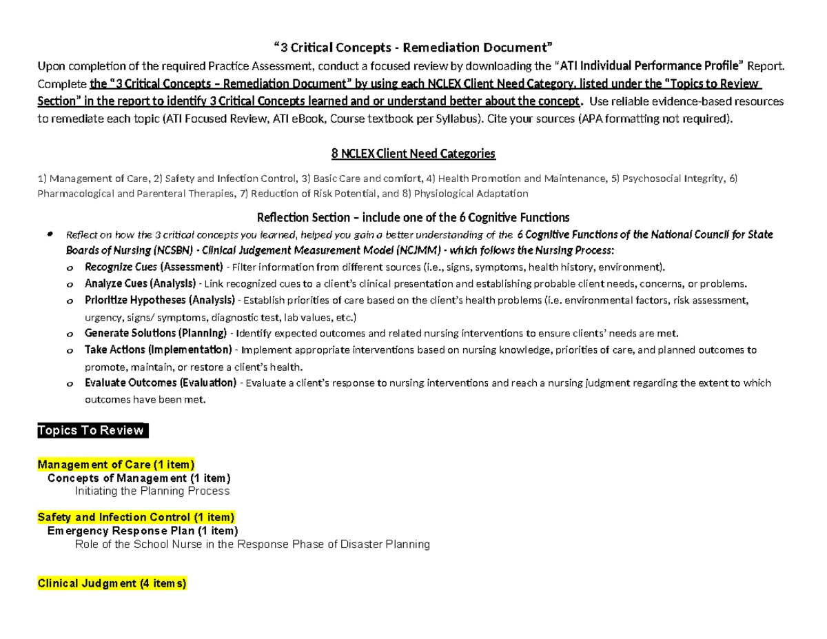 NCLEX RN Pediatric Nursing Practice A - 3 Critical Concepts Remediation ...