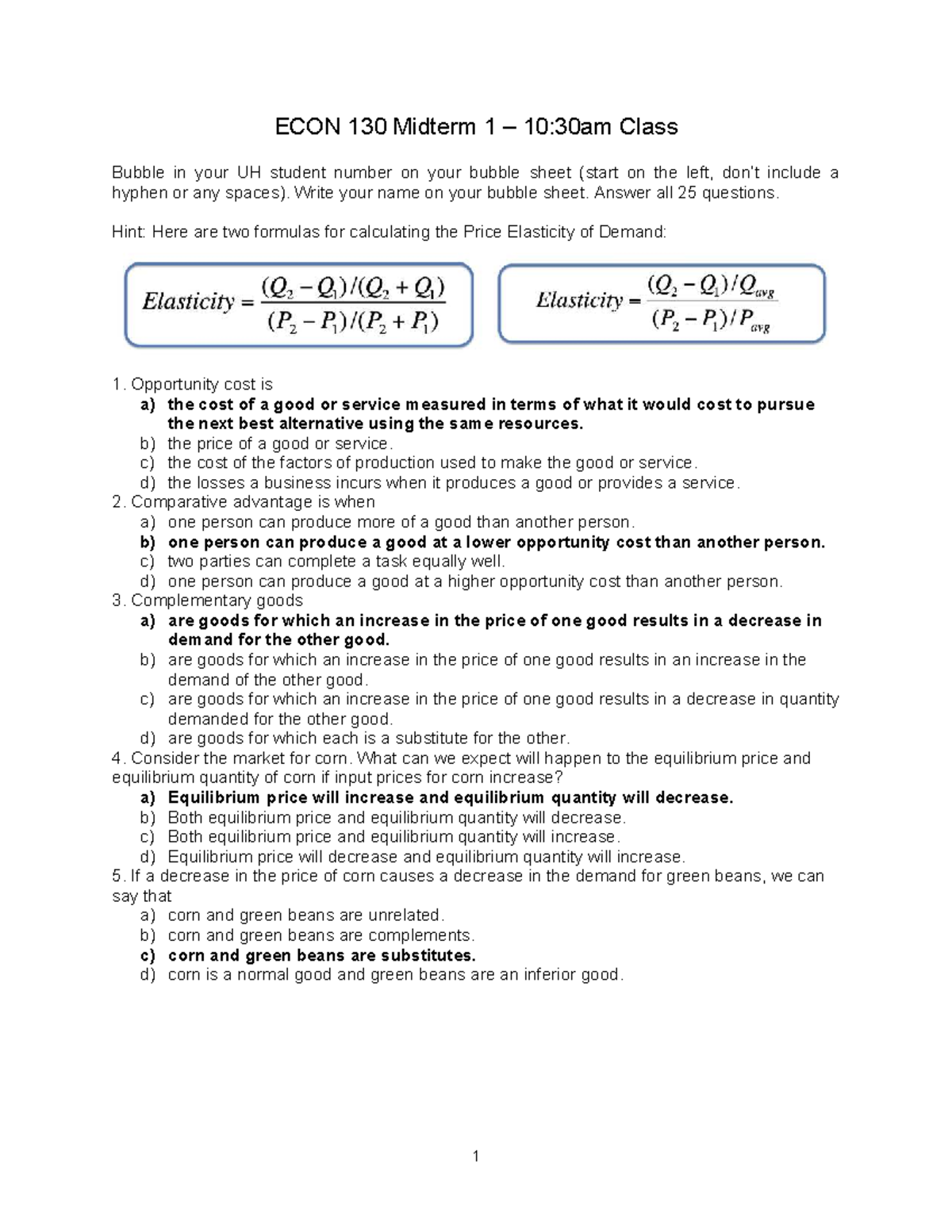 ECON 130 Midterm 1 Review - Key Concepts and Practice Questions - Studocu