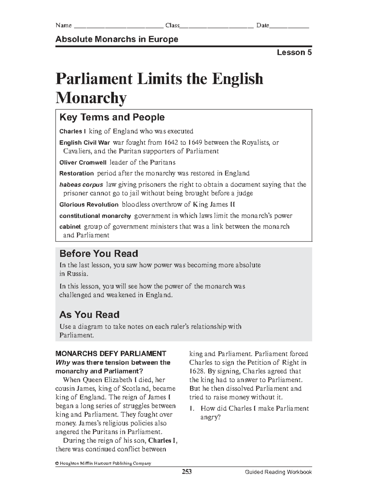 Parliamentary Challenges and the Evolution of English Monarchy (Lesson ...