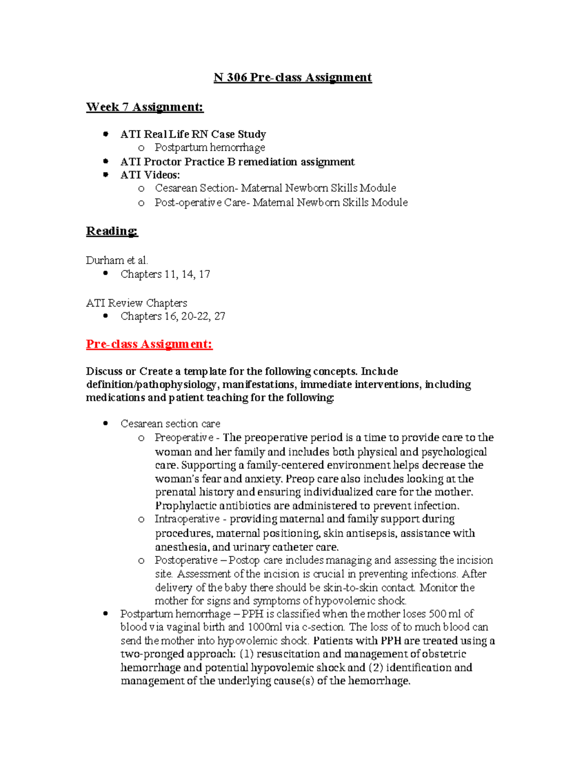 N306 Week 7 PCA-1 - Pre-class assignment to get into class. - N 306 Pre ...