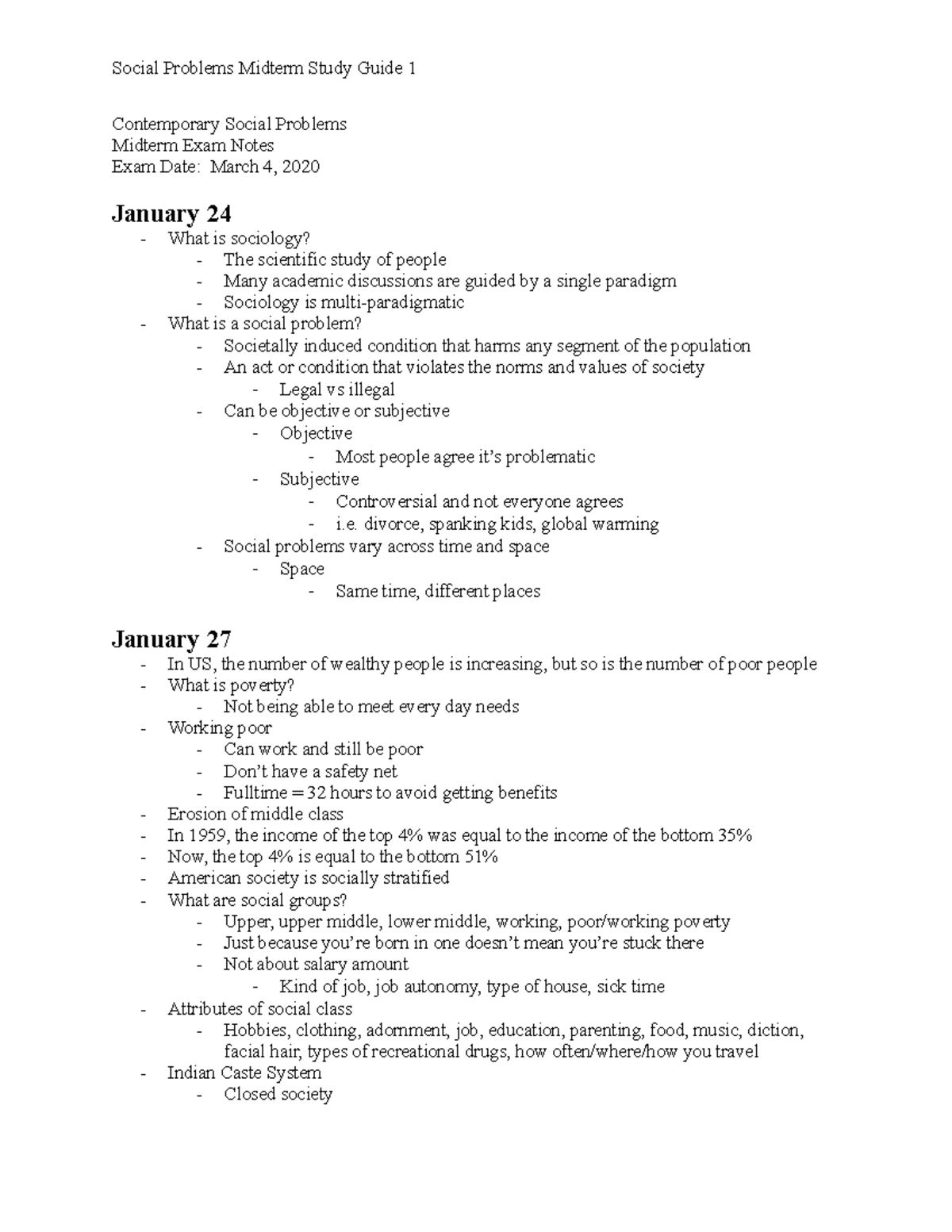 Contemporary Social Problems SOC 101 Midterm Exam Notes - Studocu