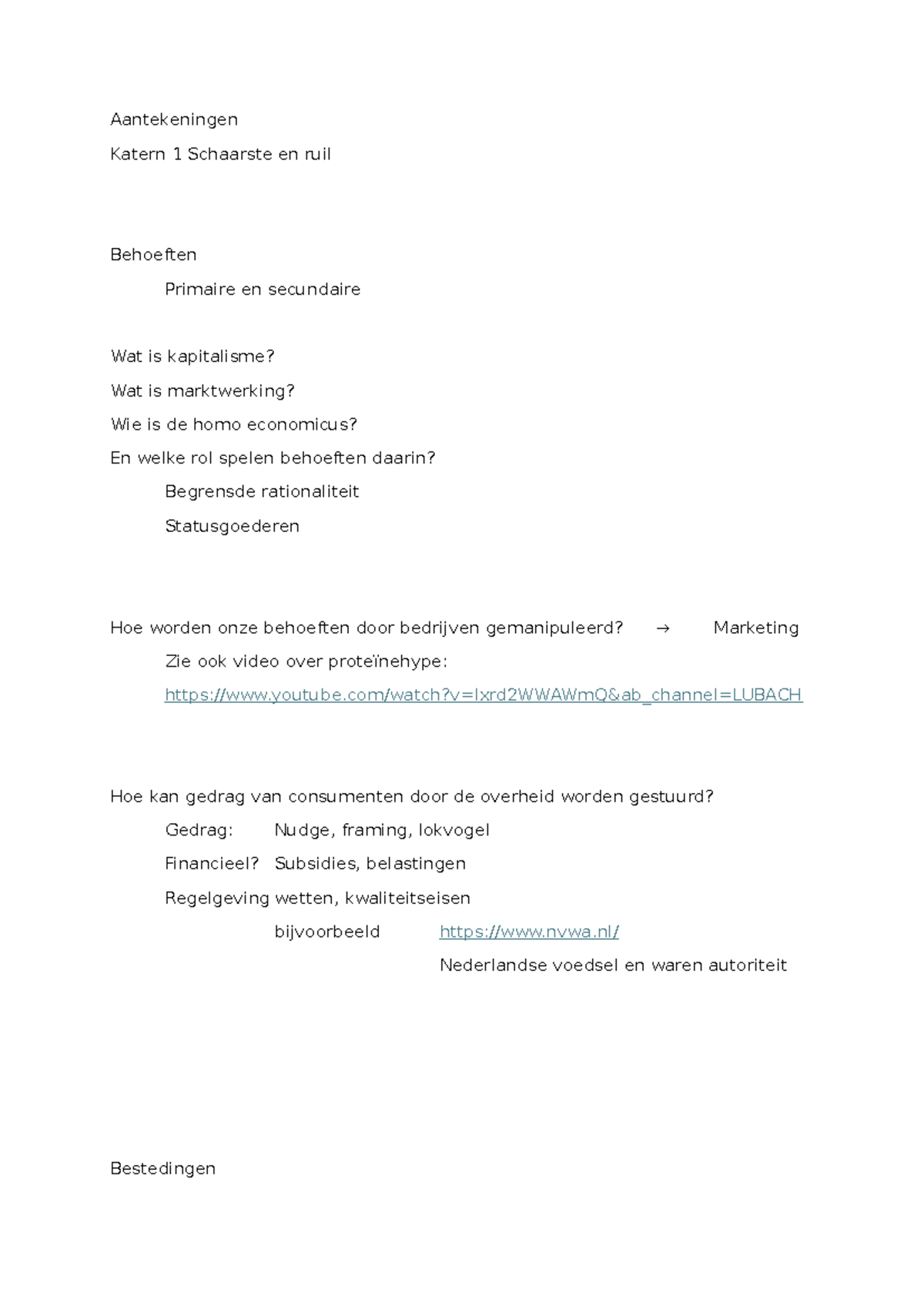 Aantekeningen K1: Schaarste en Ruil in de Economie - Studeersnel