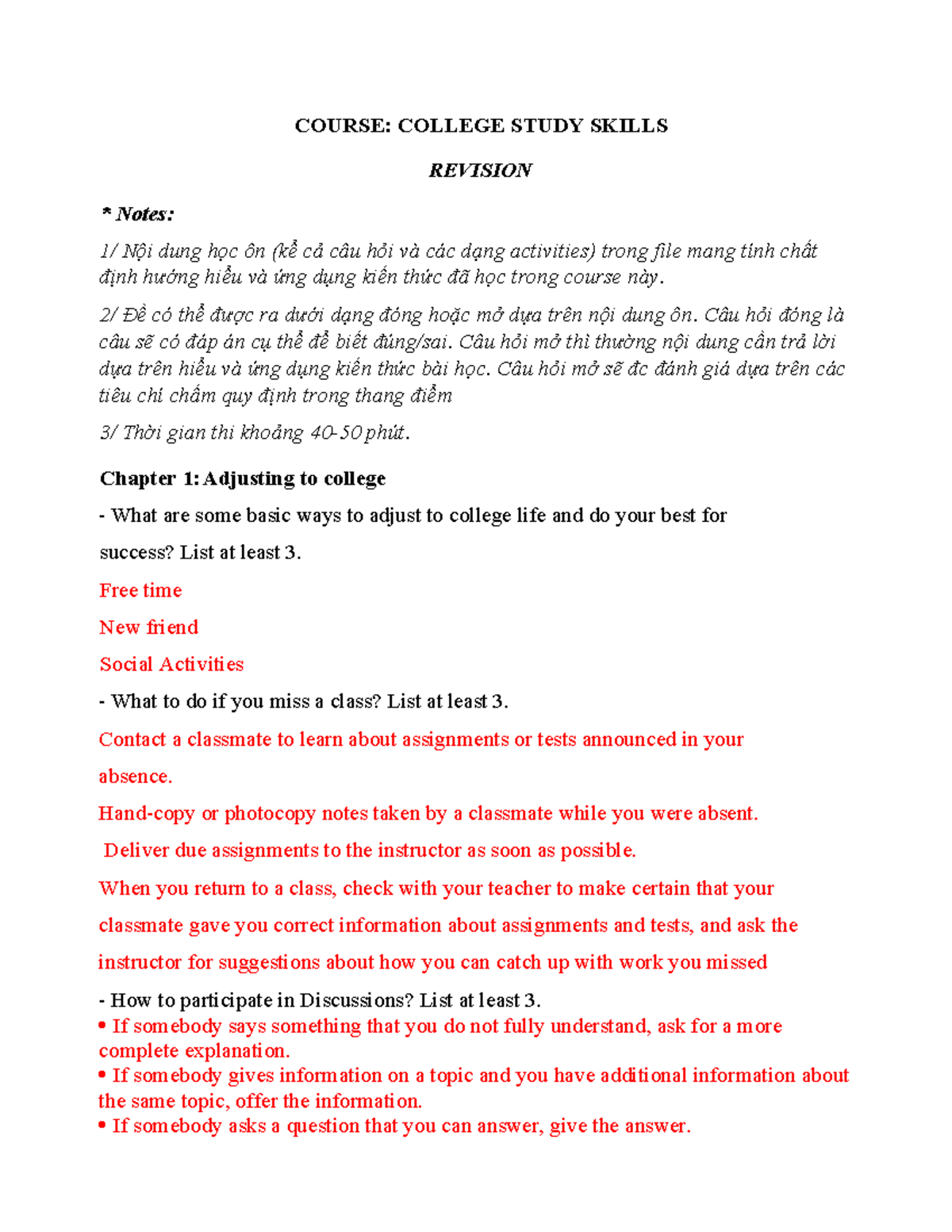 KNHĐH - College Study Skills Revision Notes and Strategies - Studocu