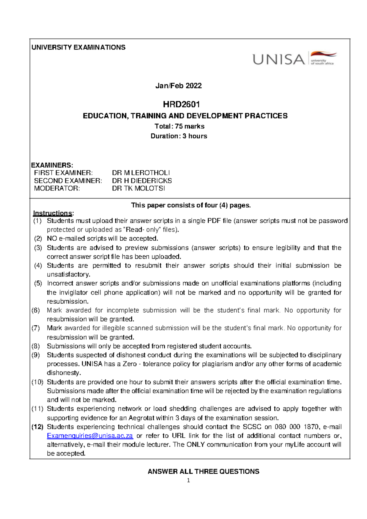 HRD2601 Final Exam 2022: Education, Training & Development Practices ...