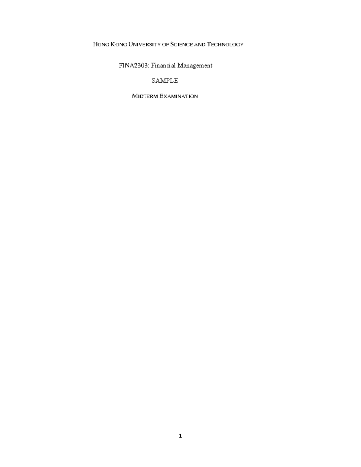 FINA2303: Sample Midterm Exam Review and Problem Set - Studocu