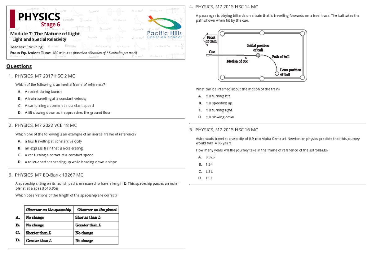 PHYSICS M7 2023 HSC Special Relativity Study Notes - Studocu