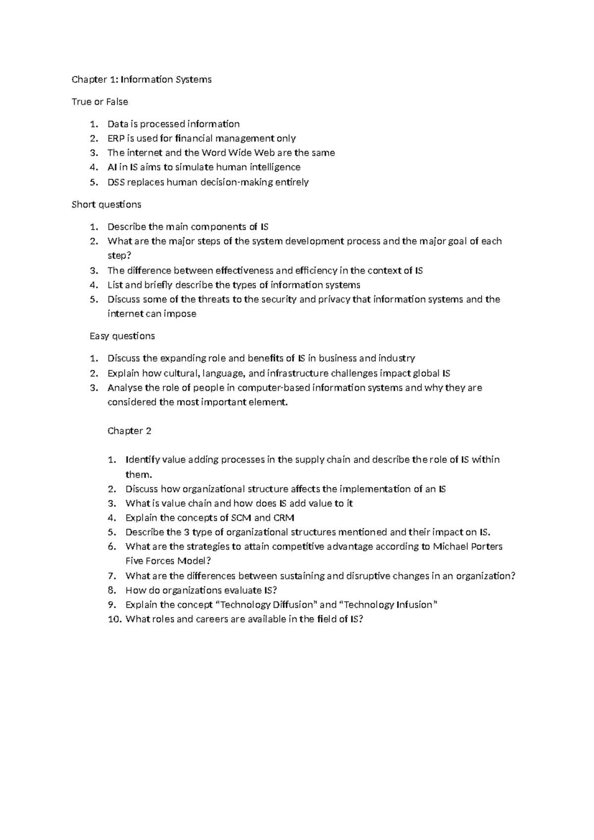 IS Test Prep: Chapter 2 Overview and Key Concepts - Studocu