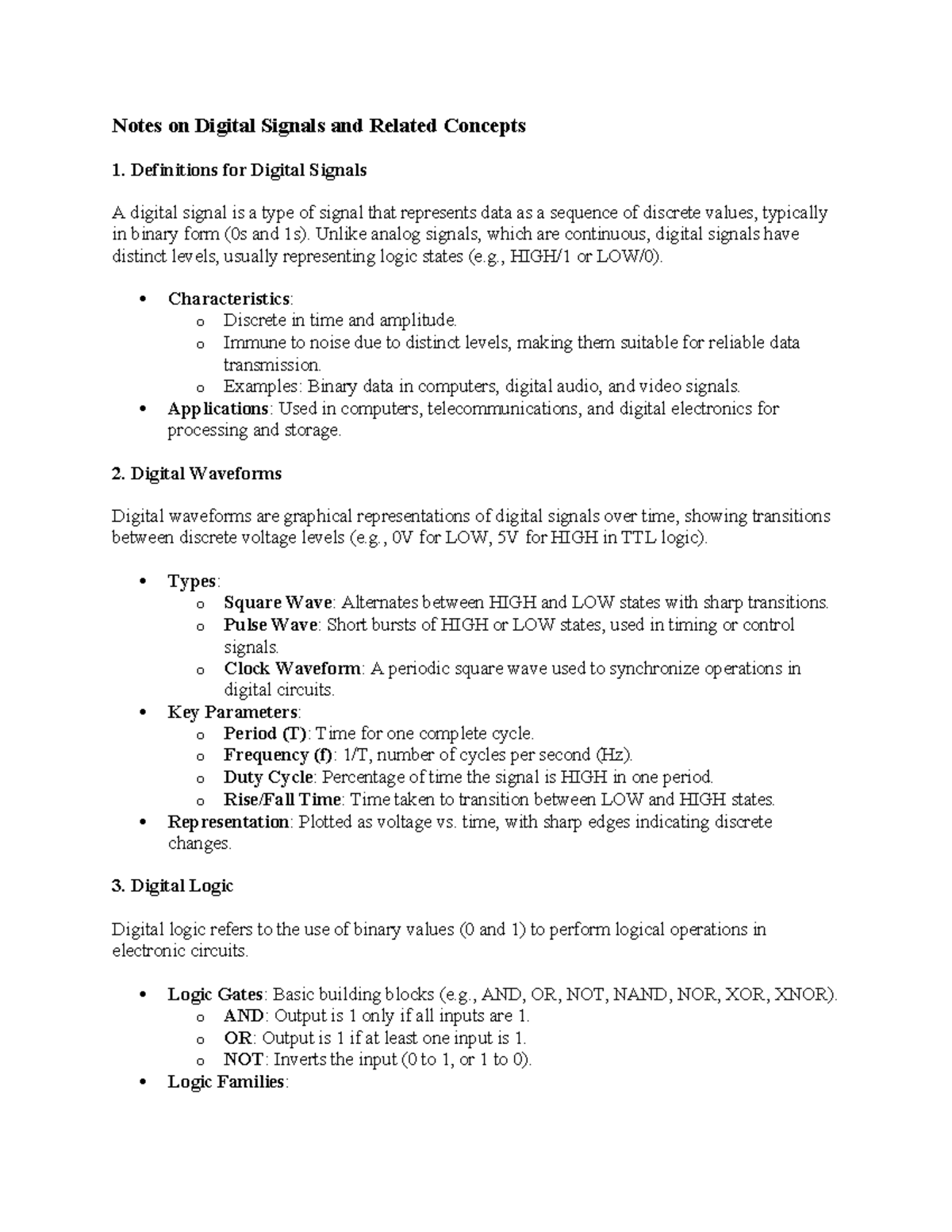 Digital Signals and Concepts: Key Notes for ECE 101 - Studocu