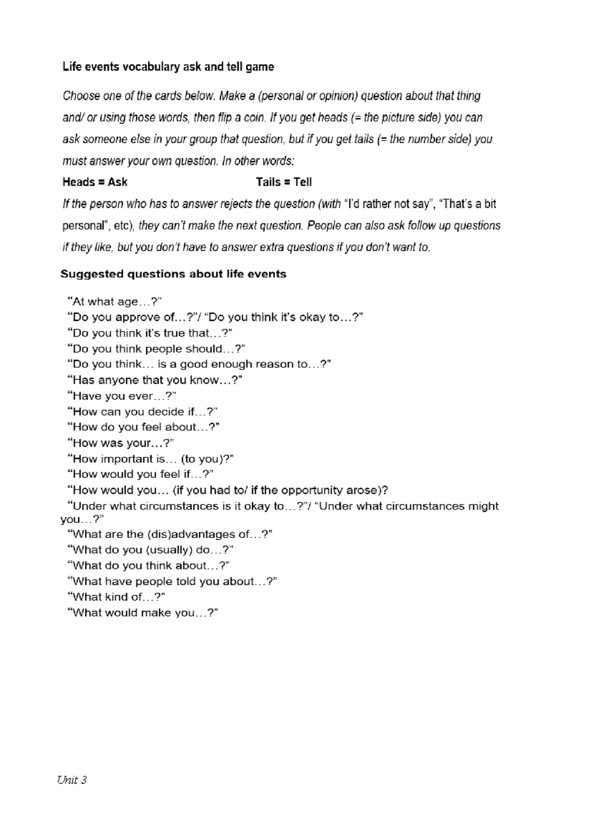 Unit 3 - Handout 1: Practice for Speaking Skills - Studocu