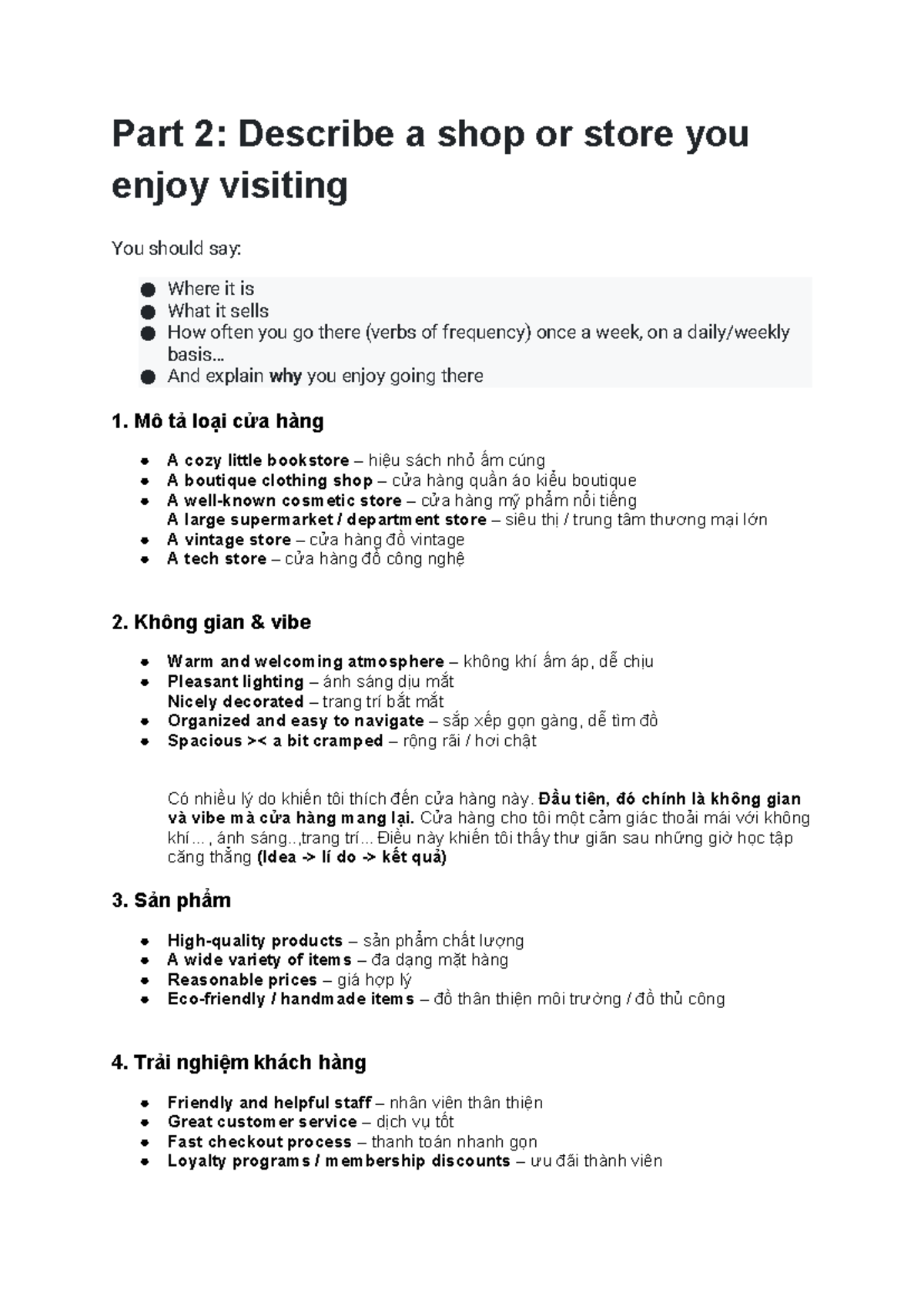 Q3: SHOP - Speaking Part 2 Notes and Tips - Studocu