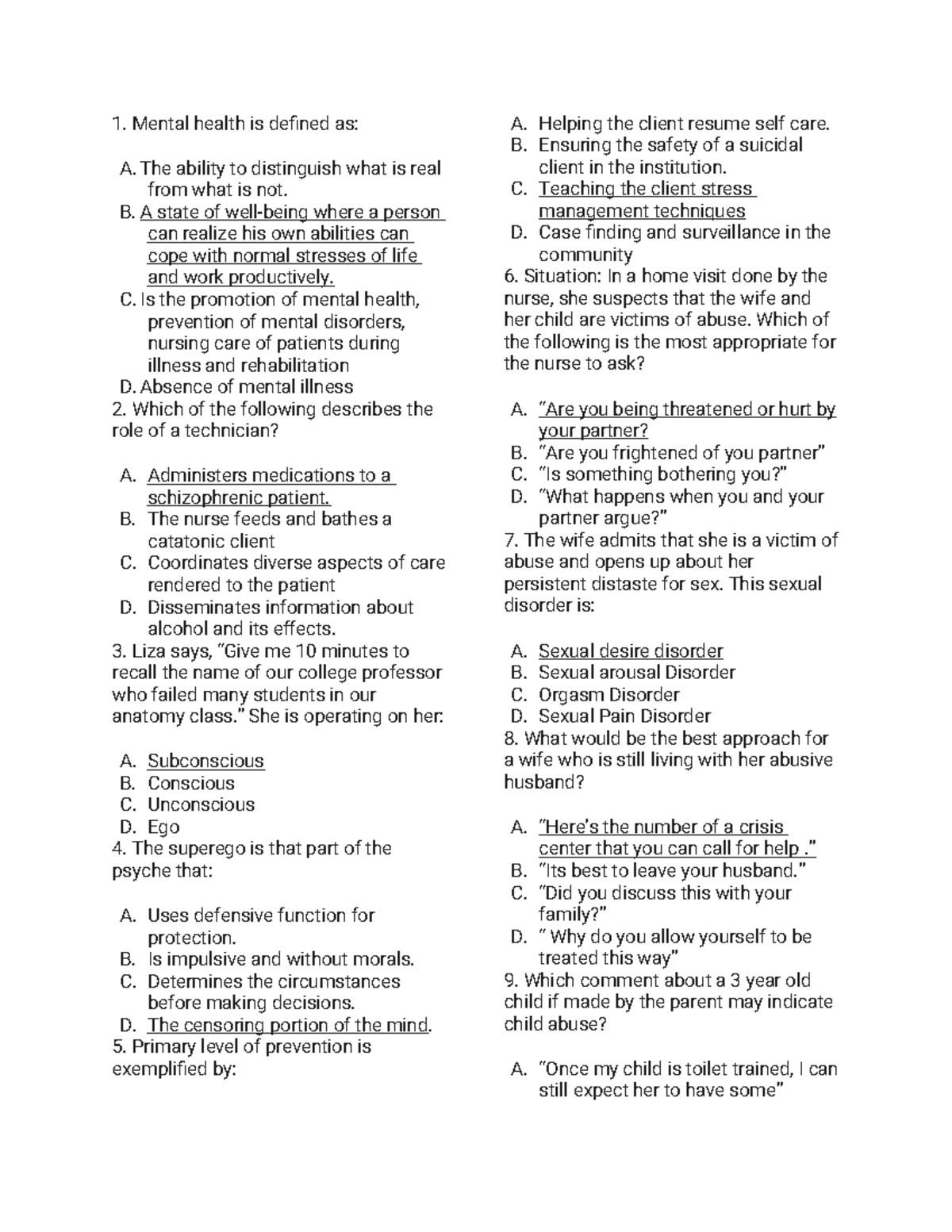 Psychiatric Nursing Insights: Key Concepts and Interventions - Studocu