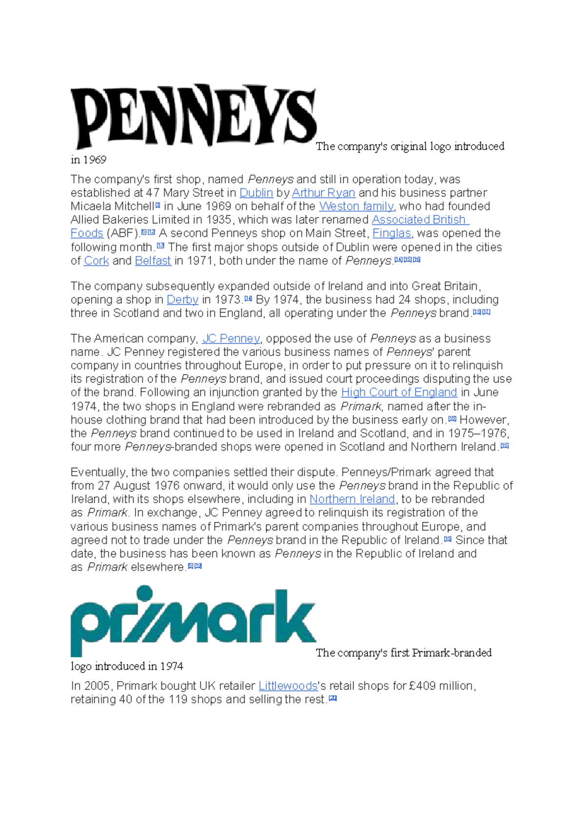 Penny's Brand Evolution: From Dublin to Primark (FDD) - Studocu