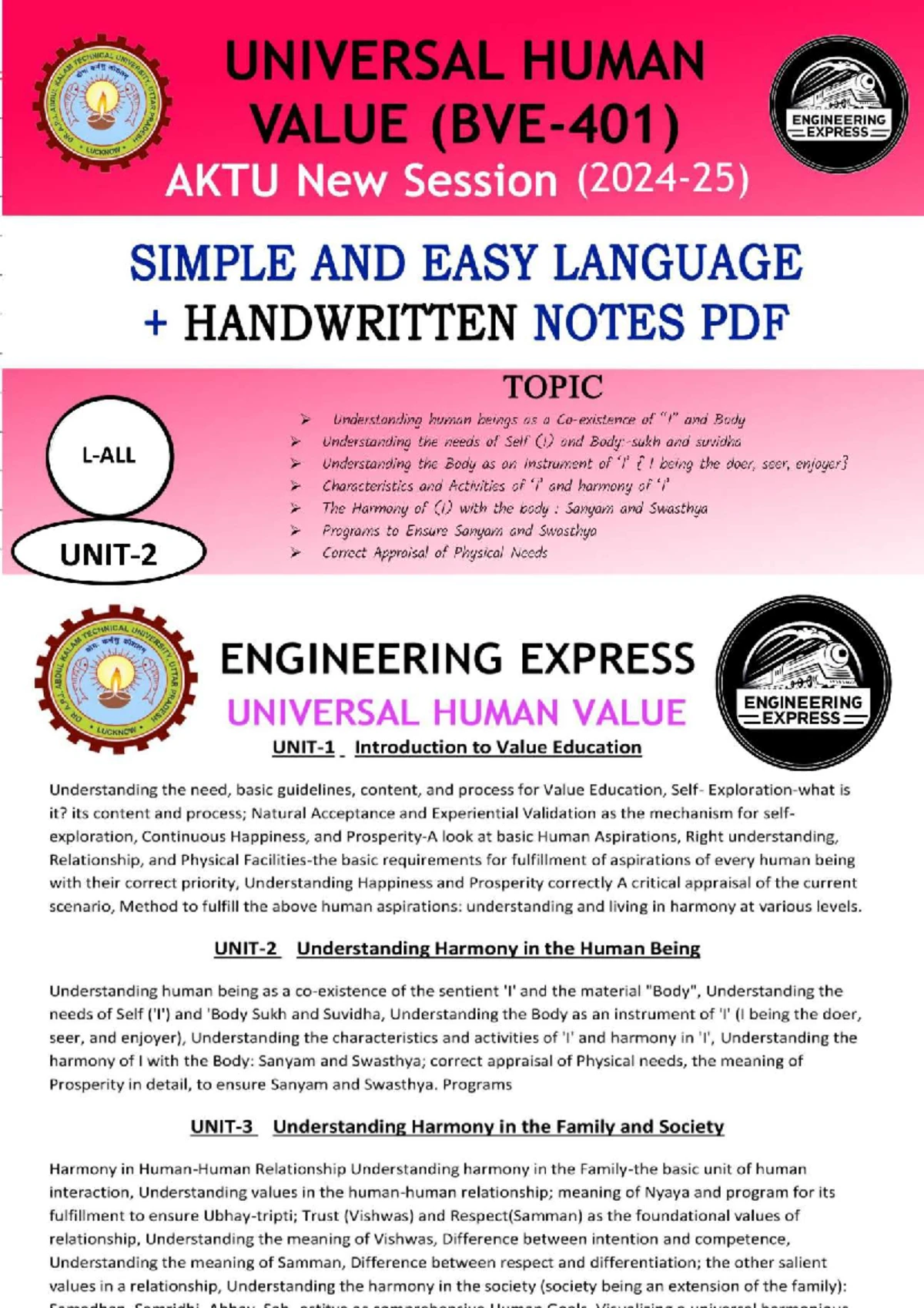 Notes Human Values unit 1 and 2 - HUMAN VALUES AND PROFESSIONAL ETHICS ...