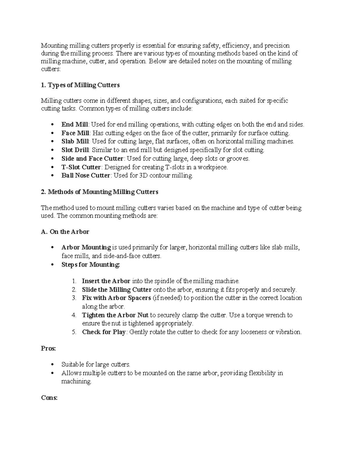 3.1 Milling Cutters: Detailed Notes on Types and Materials - Studocu
