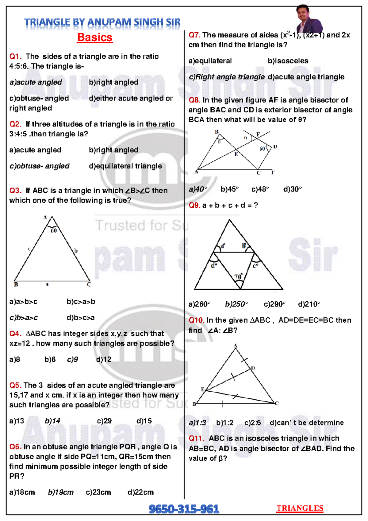 Triangles Concepts and Problems - MTH101 Lecture Notes - Studocu