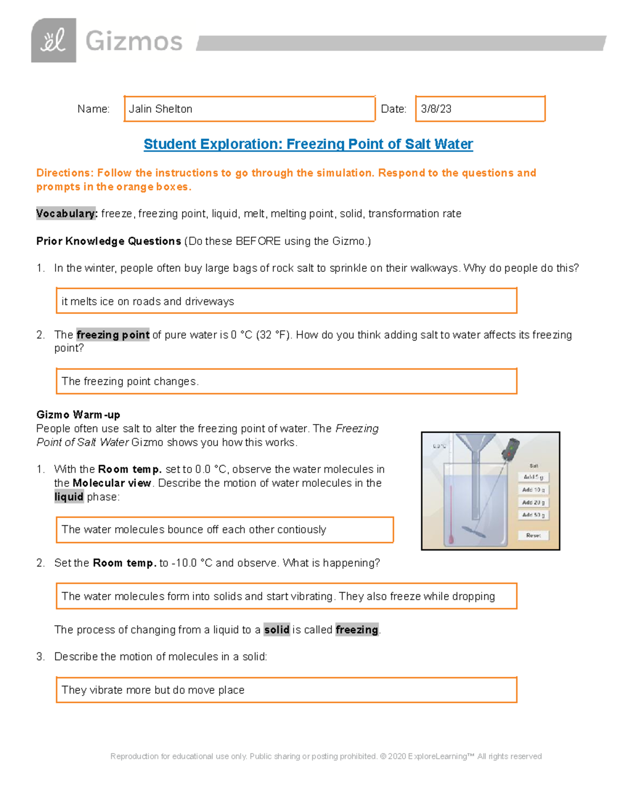 JJS Student Exploration: Freezing Point of Salt Water Gizmo Analysis ...