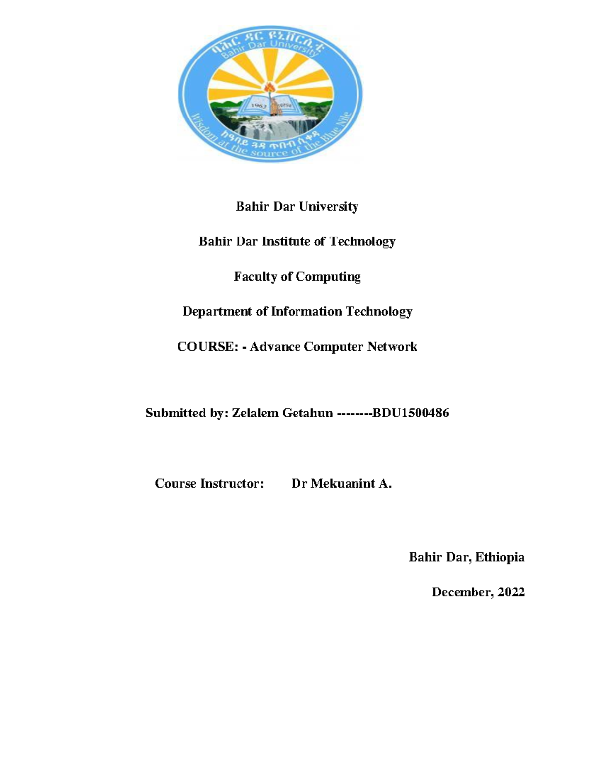 Advanced Computer Networking (ITC 301) - Lecture Notes by Zelalem - Studocu