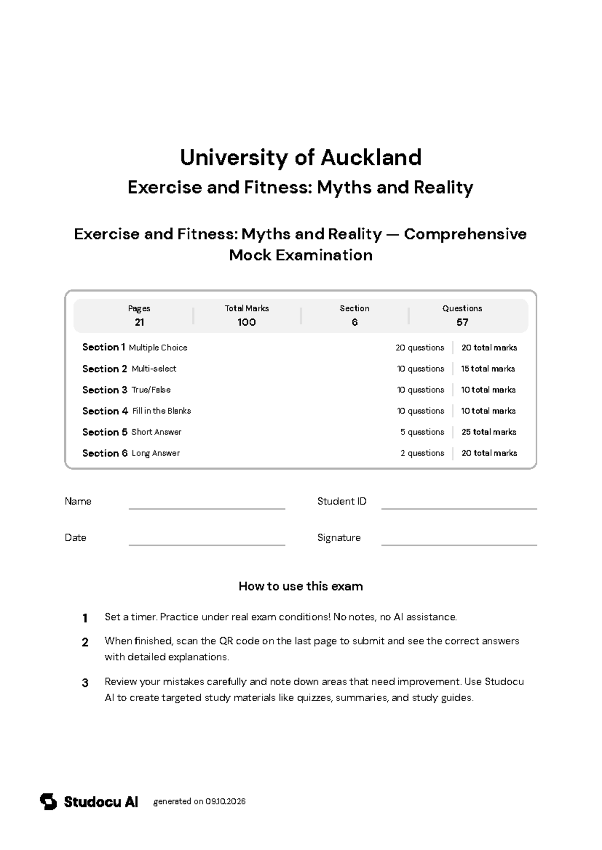 Exercise and Fitness: Myths and Reality - Mock Exam - Studocu