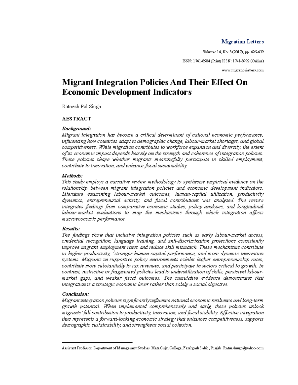 MIG 101: Migrant Integration Policies and Economic Development Impact ...