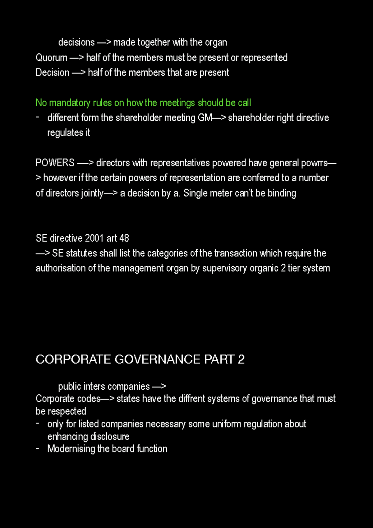 Corporate Governance Overview: SE Directive & Shareholder Rights - Studocu