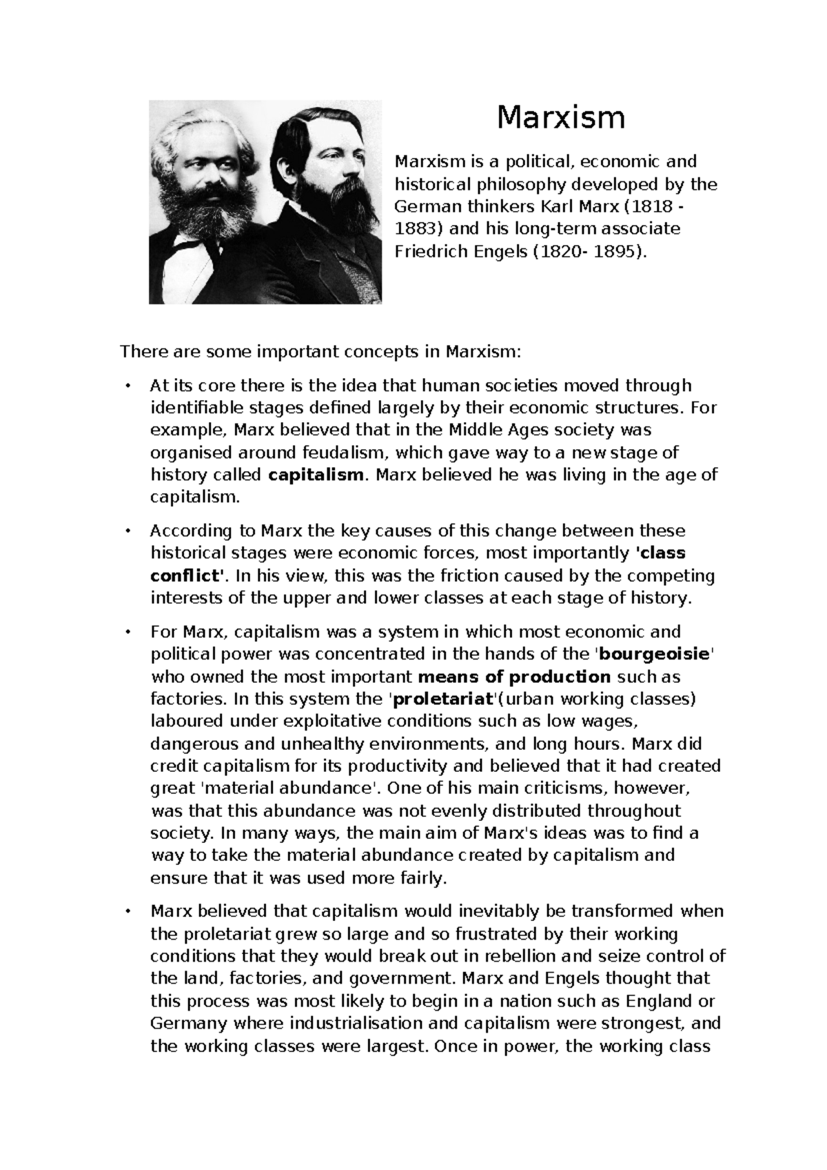 Marxism: Key Concepts and Historical Perspectives - Studocu