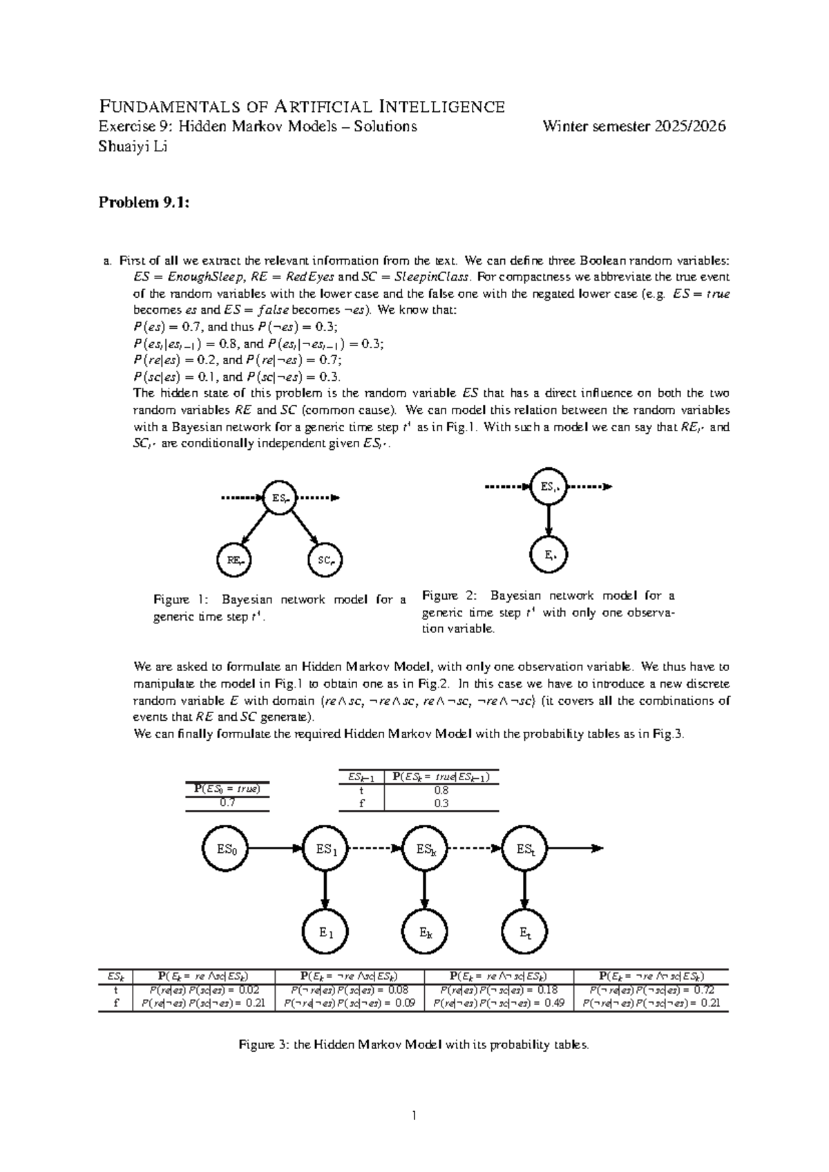 Artificial Intelligence (AI) 101: Exercise 9 Solutions on HMMs - Studocu