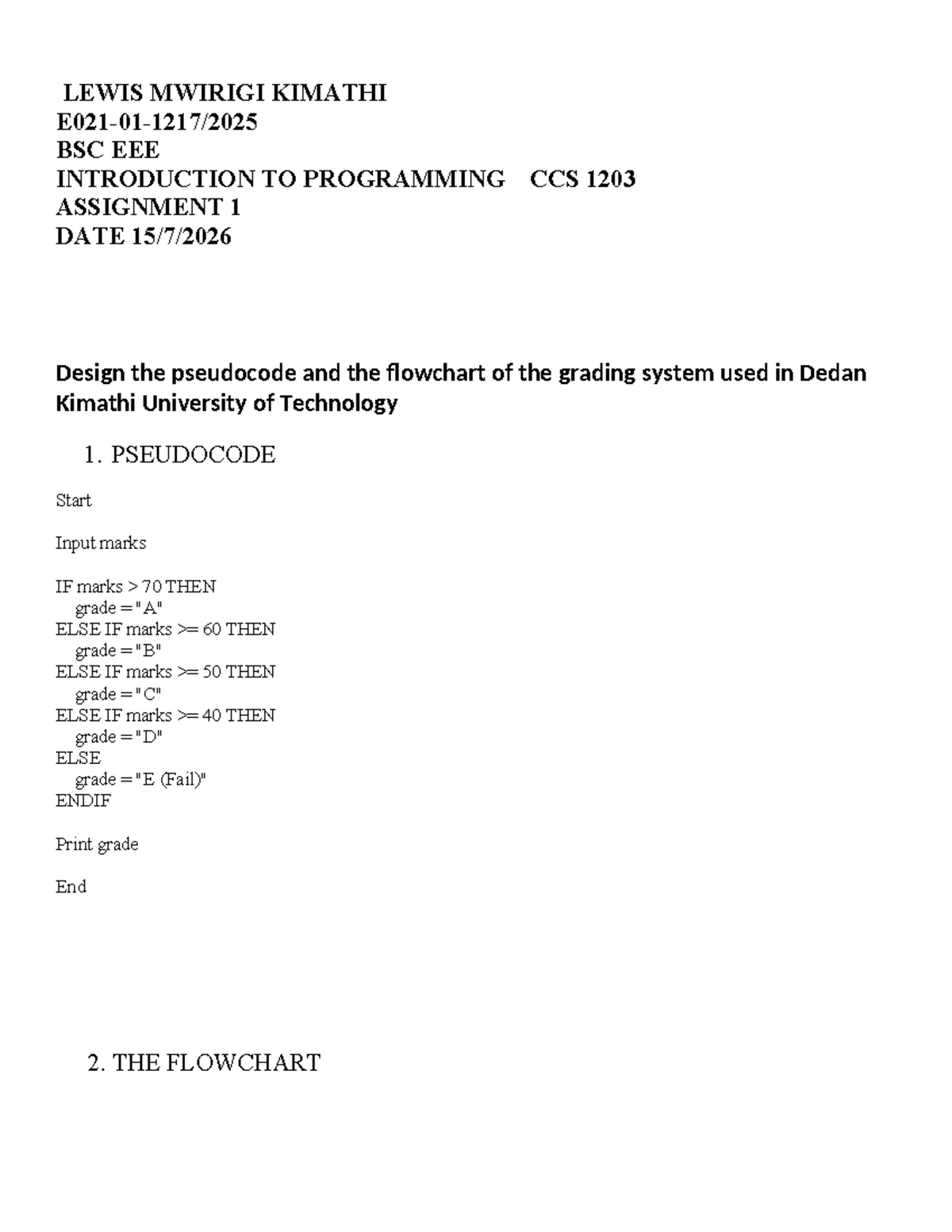 Flowchart - just lecture notes - LEWIS MWIRIGI KIMATHI E021-01-1217 ...