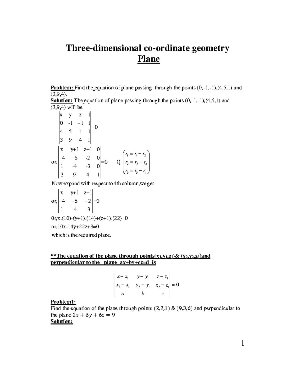 Three Dimensional co-ordinate geometry, Plane PDF - Three-dimensional ...