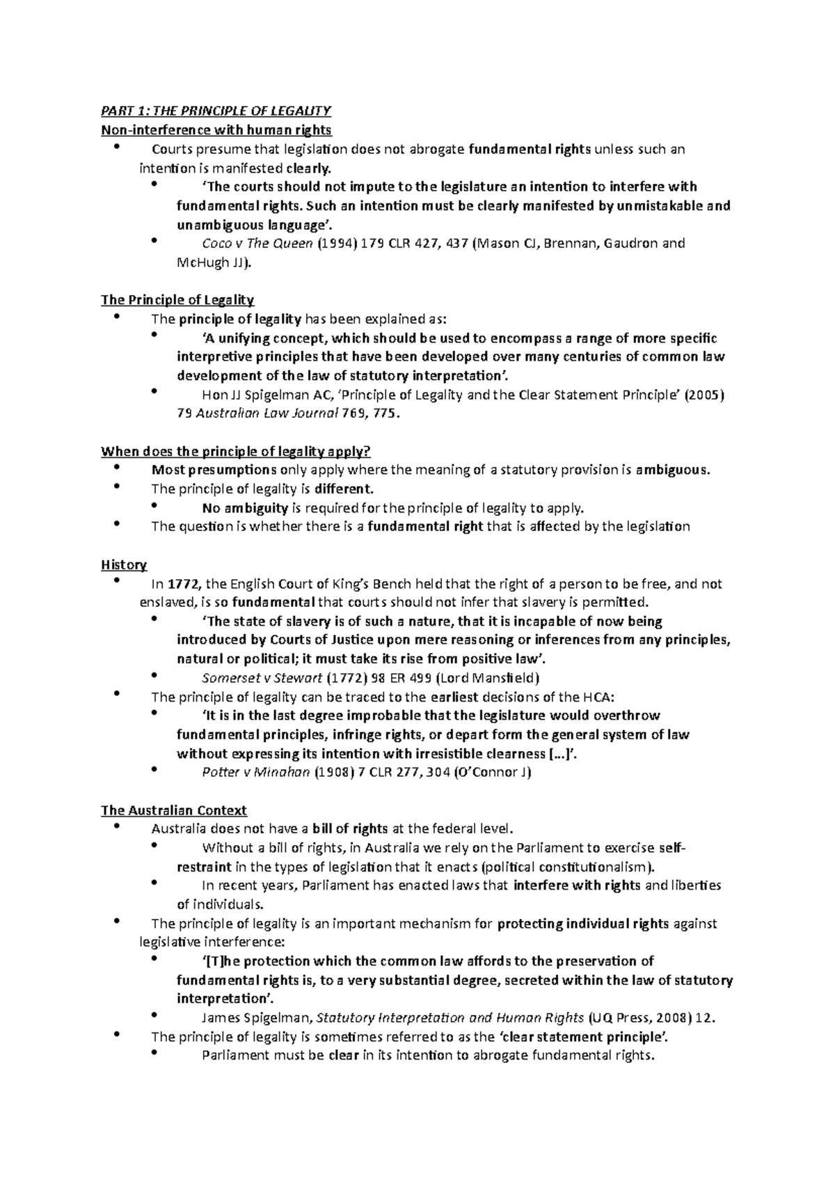 LLB107 Statutory Interpretation - Exam Notes: The Principle of Legality ...