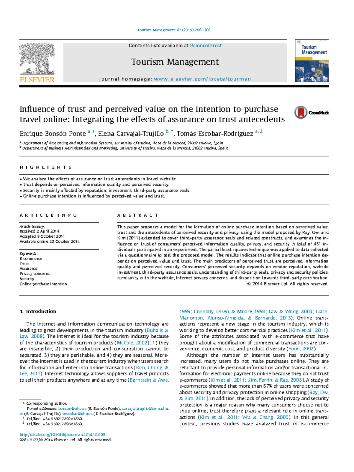 Influence of Trust and Perceived Value on Online Purchase Intention ...