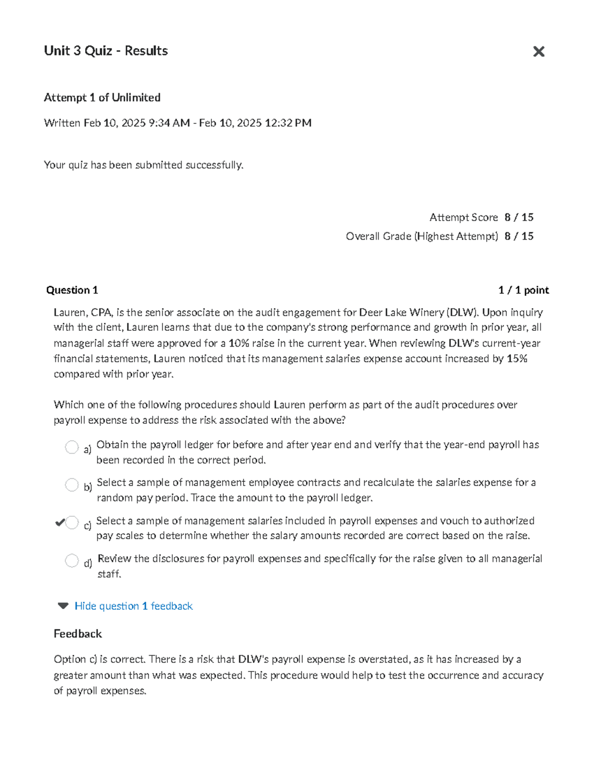 Assurance Q3 Week 3 CPA - Practice Quiz Results and Analysis - Studocu