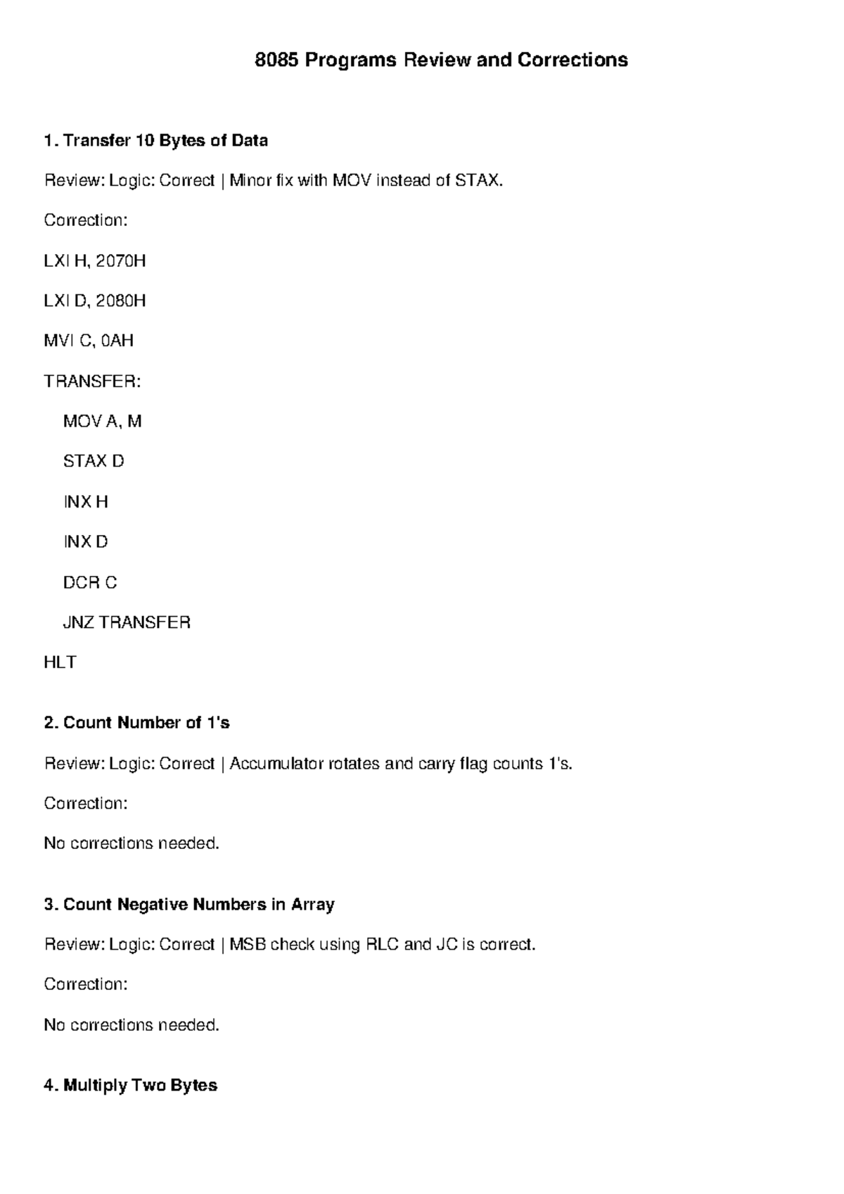 8085 programs review - 8085 Programs Review and Corrections Transfer 10 ...