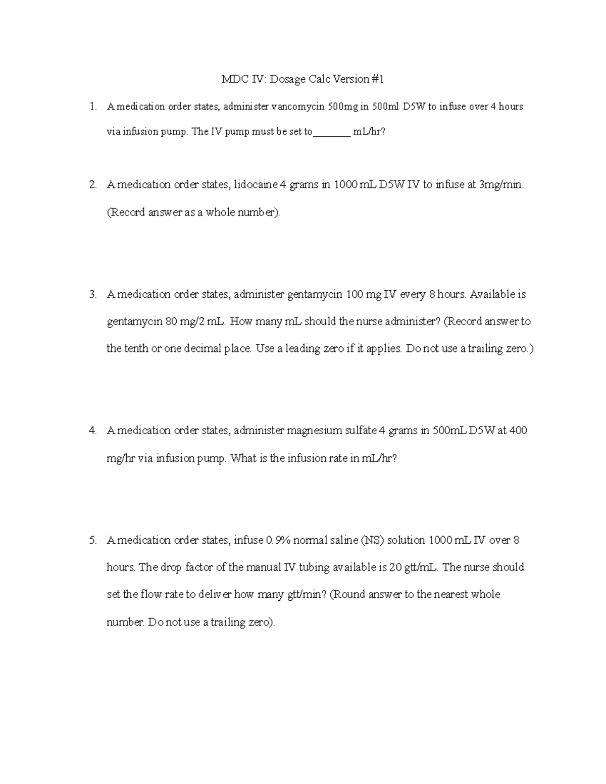 NUR2502 Dosage Calculation Practice Quiz: Shift Intake & Output - Studocu
