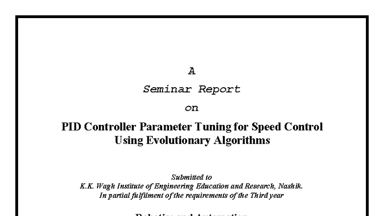 PID Controller Parameter Tuning for Speed Control Using Evolutionary ...