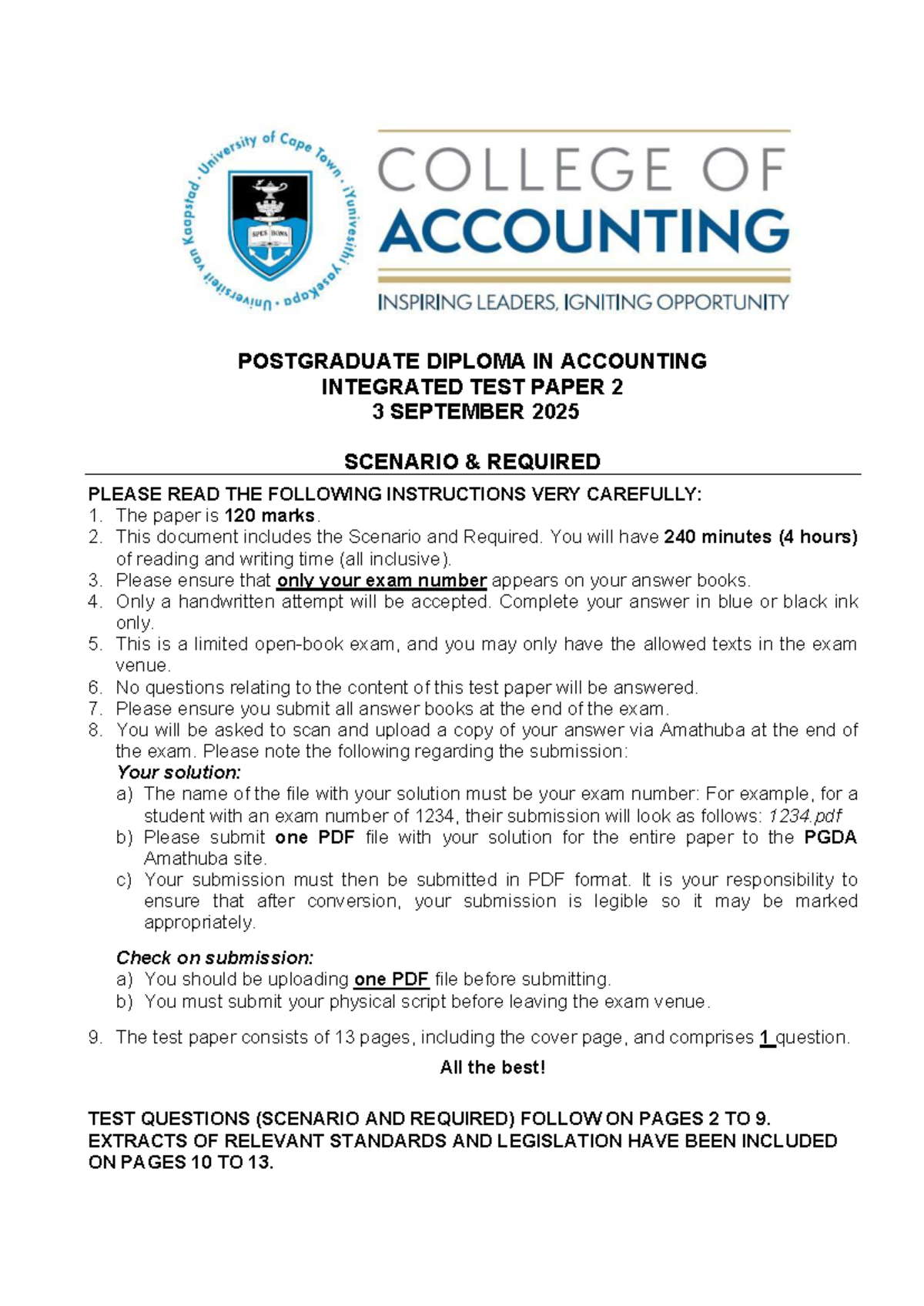 Integrated Test Paper 2: Scenario & Requirements for PGDA 2025 - Studocu